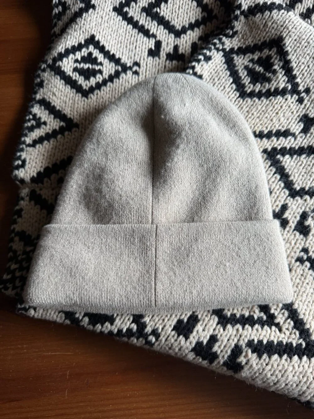 Girlfriend Collective Tan Beanie and Lucky Brand Black/Cream Infinity Scarf